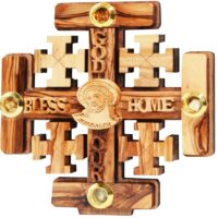 God Bless Our Home Olive Wood ‘Jerusalem Cross’ with Incense