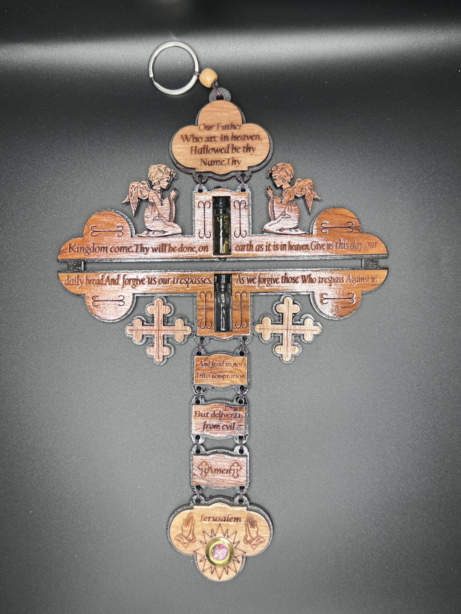 ‘The Lord’s Prayer’ Olive Wood Coptic Cross with Oil,Water and Incense ...