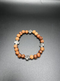 Wood Bracelet with Metal ‘Jerusalem Cross’ Beads