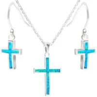Classic Opal in Sterling Silver Cross Jewelry Set