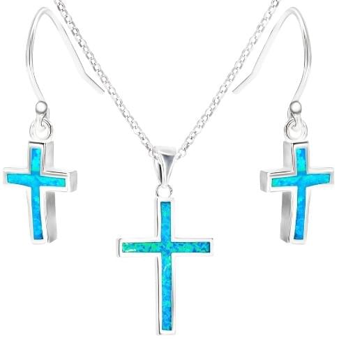 Classic Opal in Sterling Silver Cross Jewelry Set