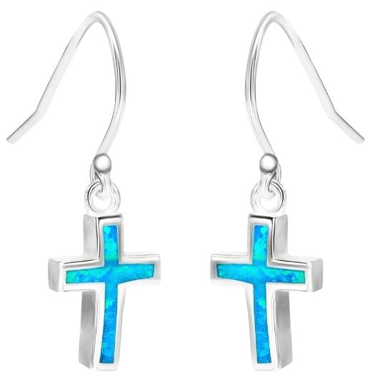 Classic Sterling Silver Cross Earrings with Opal Stone