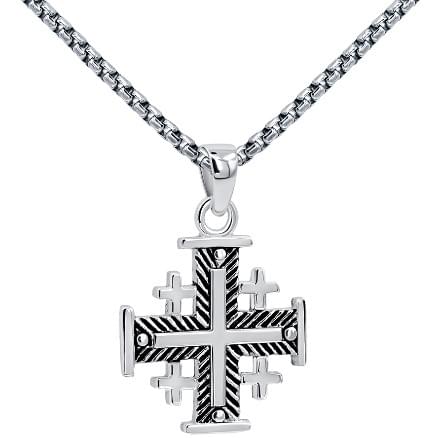 Jerusalem Cross Fishbone Design in Silver Medium - Image 2
