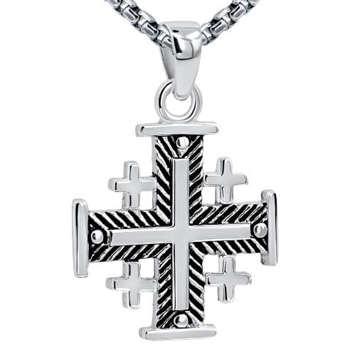 Jerusalem Cross Fishbone Design in Silver Medium