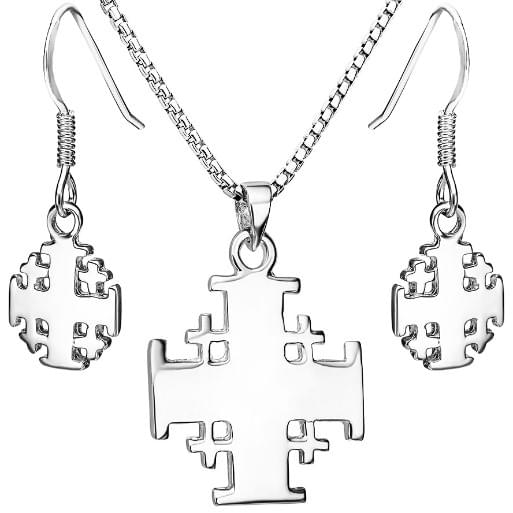 Jerusalem Cross Jewelry Set in Sterling Silver