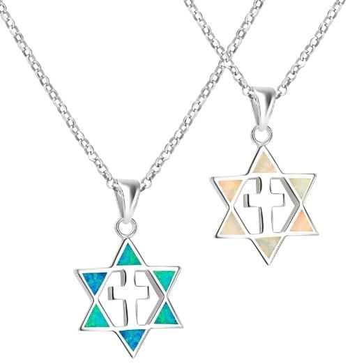 Star of David with Cross ‘2 in 1’ Opal Silver Pendant