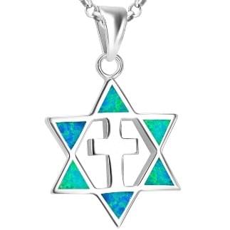 Star of David with Cross ‘2 in 1’ Opal Silver Pendant - Image 2