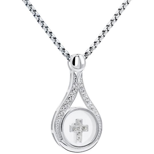 Oil of Gladness with Rotating Cross – Silver and Zirconia Necklace - Image 2