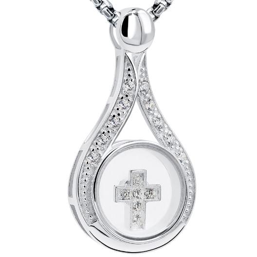 Oil of Gladness with Rotating Cross – Silver and Zirconia Necklace