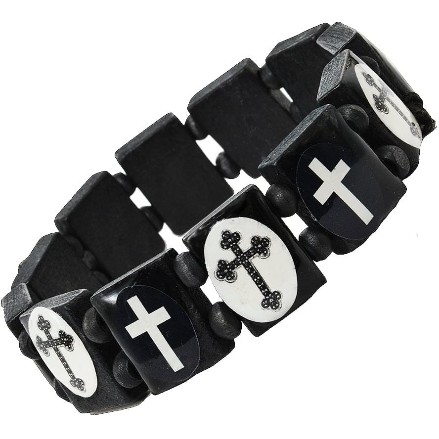 Black and White Wooden Cross Bracelet