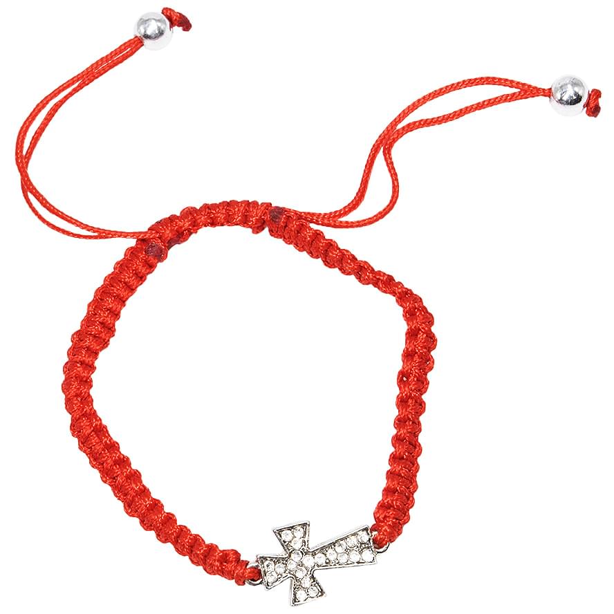 Knights Templar Cross with Zircon on Red Cotton Bracelet